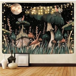 Mushroom, snail, plant tapestry, indie aesthetic, 56x56